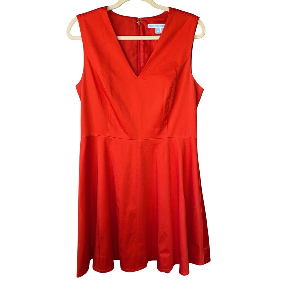 Draper James Womens Red‎ orange V-Neck Sleeveless Fit and Flare  Dress Size 12